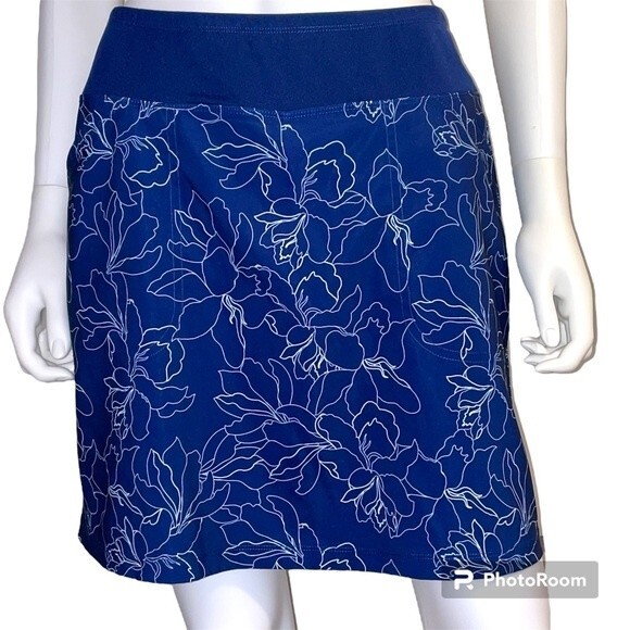 Pebble Beach Dry-Luxe Performance Navy Floral Golf Tennis Skort Skirt Size M - Picture 1 of 9
